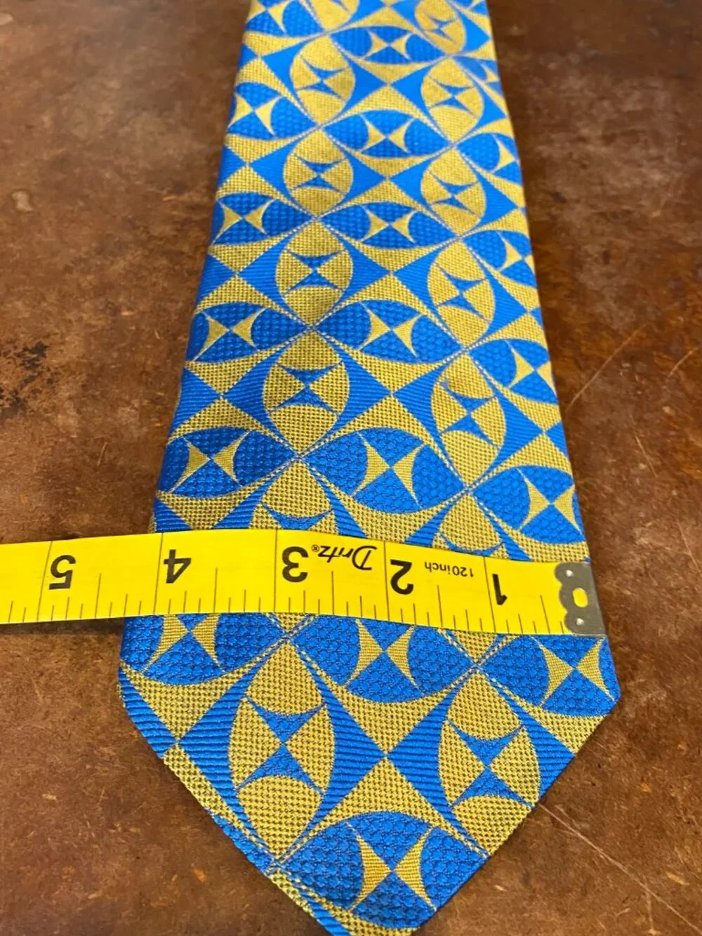 70s Beau Brummell Gentry Wide Necktie Vintage Blue Gold Mid Century Atomic